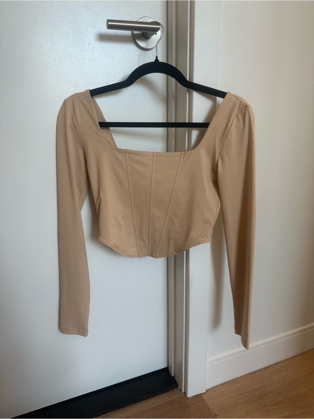 ReoRia Nude Long Sleeve Square Neck Crop Top